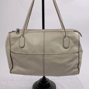 HOBO leather Shoulder Handbag Creme Floral lined Pockets Two straps Zip close
